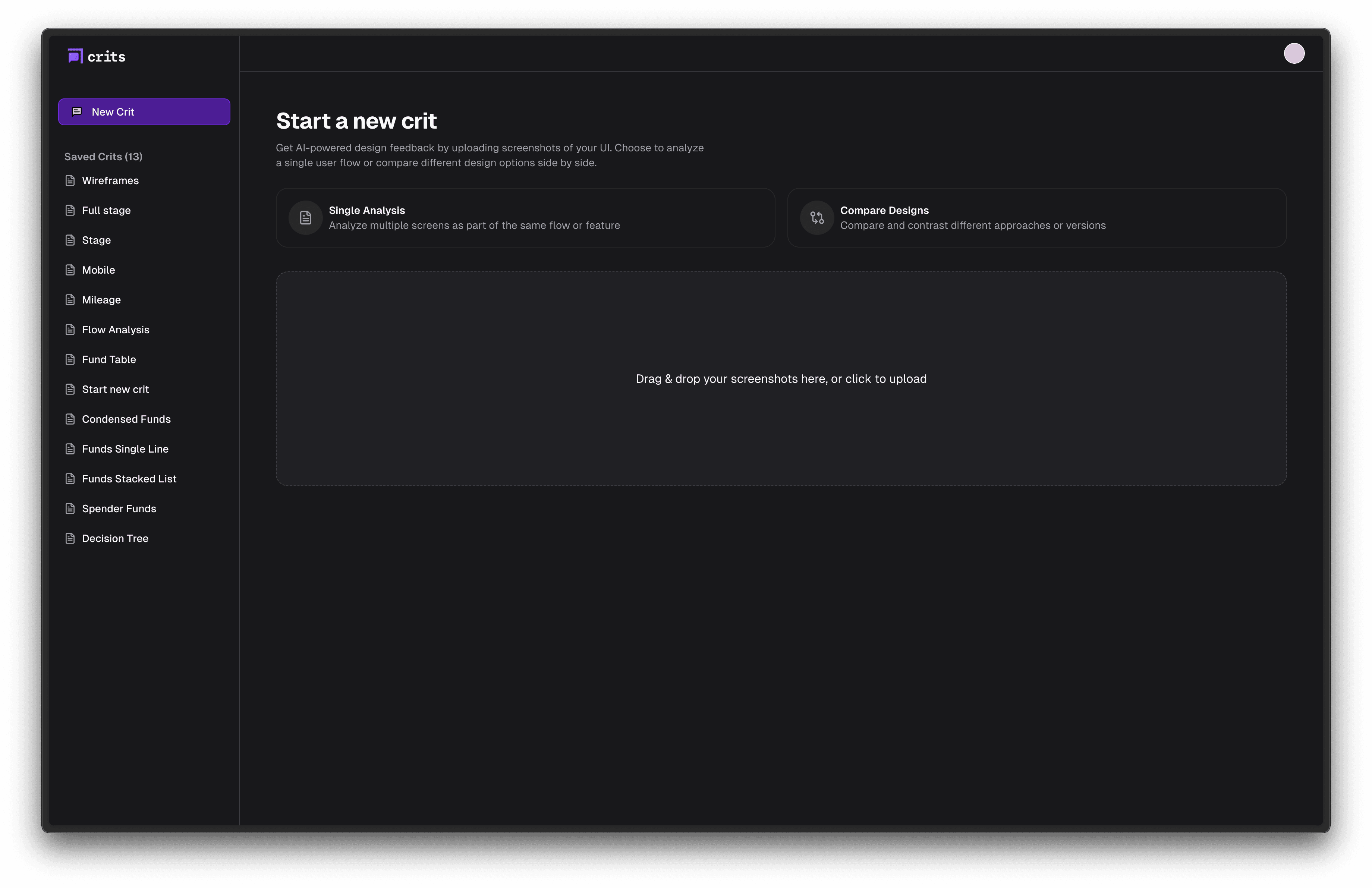 Crits App Interface
